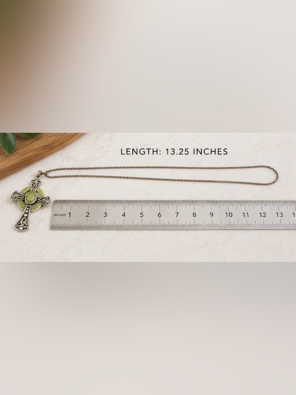 925 Ireland Sterling Silver Celtic Cross Necklace Green Stone Pendant - Picture 4 of 5